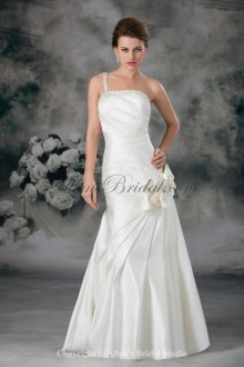 Satin Strapless Neckline Floor Length Sheath Hand-made Flowers Wedding Dress