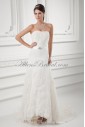 Satin and Lace Strapless A-line Sweep Train Embroidered and Sash Wedding Dress