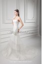 Organza One-shoulder Neckline A-line Sweep Train Hand-made Flowers Wedding Dress