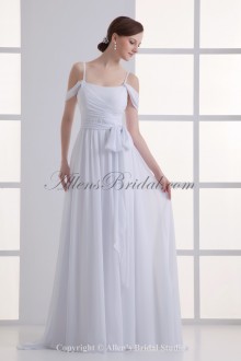 Chiffon Scoop Neckline Column Floor Length Sash Wedding Dress