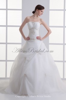 Organza Strapless Neckline Ball Gown Floor Length Embroidered Wedding Dress
