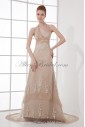 Satin and Tulle V-Neckline A-Line Sweep Train Embroidered Prom Dress