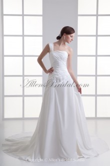Taffeta One-shoulder Neckline A-line Sweep Train Wedding Dress