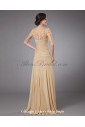Chiffon Round Neckline Sweep Train A-line Mother Of The Bride Dress with Beaded and Cap-Sleeves