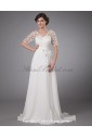 Chiffon V-Neck Sweep Train A-line Mother Of The Bride Dress with Embroidered and Short Sleeves