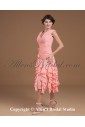 Yarn V-Neck Knee-length Column Mother Of The Bride Dress with Ruffle