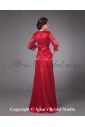 Satin and Lace V-Neck Floor Length A-line Mother Of The Bride Dress with Bowtie