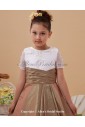Taffeta and Organza Jewel Neckline Ankle-Length A-Line Flower Girl Dress with Short Sleeves