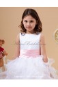 Satin and Organza Jewel Neckline Floor Length A-Line Flower Girl Dress with Bow