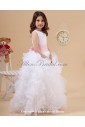 Satin and Organza Jewel Neckline Floor Length A-Line Flower Girl Dress with Bow