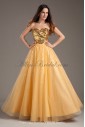 Net and Satin Sweetheart Neckline A-line Sweep Train Sequins Prom Dress