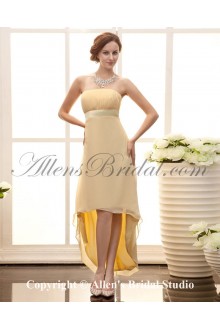 Satin and Chiffon Strapless Ankle-Length Empire Line Bridesmaid Dress with Waistband
