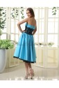 Taffeta and Lace Strapless Knee-Length Corset Bridesmaid Dress with Ruffle