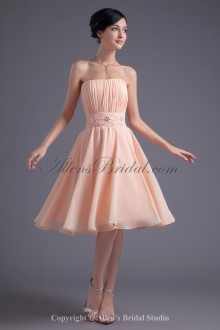 Chiffon Strapless Neckline Corset Knee Length Sash and Embroidered Cocktail Dress