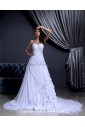 Chiffon Satin Sweetheart Chapel Train A-line Wedding Dress with Ruffle Beaded