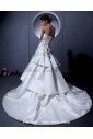Satin Strapless Court Train A-Line Wedding Dress with Embroidered Beaded
