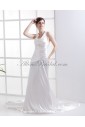 Charmeuse U-Shaped Neckline Floor Length A-Line Wedding Dress with Embroidered Ruffle