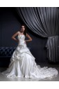 Satin Scallop Court Train Ball Gown Wedding Dress with Ruffle