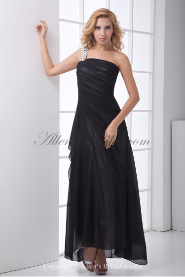 Chiffon One-Shoulder A-Line Ankle-Length Ruffle Prom Dress