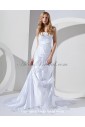 Satin and Lace Strapless Court Train A-Line Wedding Dress with Embroidered