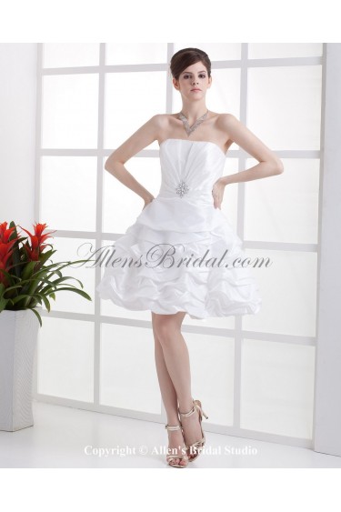 Taffeta Strapless Mini A-line Wedding Dress with Rhinestones and Ruffle