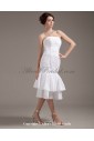 Taffeta and Tulle Strapless Tea-Length Mermaid Wedding Dress with Embroidered