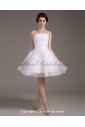 Mesh and Satin Strapless Short A-line Wedding Dress with Beaded and Flowers