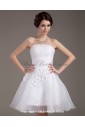 Mesh and Satin Strapless Short A-line Wedding Dress with Beaded and Flowers