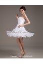 Mesh and Satin Strapless Short A-line Wedding Dress with Beaded and Flowers