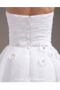 Mesh and Satin Strapless Short A-line Wedding Dress with Beaded and Flowers