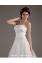 Satin and Yarn Strapless Tea-Length A-line Wedding Dress with Embroidereds