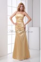 Satin Strapless Neckline Sheath Floor Length Gathered Ruched Prom Dress