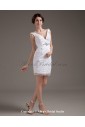 Lace V-Neck Short Sheath Wedding Dress with Embroidered