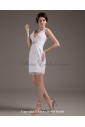 Lace V-Neck Short Sheath Wedding Dress with Embroidered