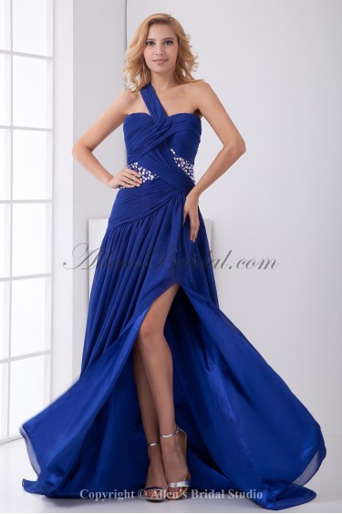 Chiffon One-Shoulder Neckline A-line Floor Length Sequins Prom Dress