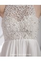 Organza and Chiffon Halter Neckline Knee-Length Column Wedding Dress with Embroidered