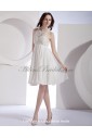 Organza and Chiffon Halter Neckline Knee-Length Column Wedding Dress with Embroidered