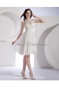 Organza and Chiffon Halter Neckline Knee-Length Column Wedding Dress with Embroidered