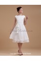 Chiffon Boat Neckline Knee-length A-line Wedding Dress with Sash and Ruffle