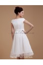 Chiffon Boat Neckline Knee-length A-line Wedding Dress with Sash and Ruffle