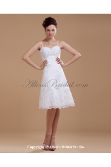 Satin and Lace Spaghetti Straps Neckline Knee-length A-line Wedding Dress with Beaded