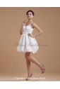 Satin V-Neck Short A-line Wedding Dress with Beaded and Bowtie