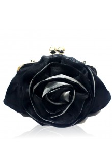 Satin Evening Handmade Flower Bridesmaids Black Handbag H-6242