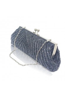 Satin Surface Gray Bead Evening Handbag H-0733