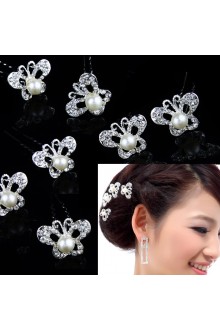 Butterfly Alloy with Rhinestone and Pearl Wedding Headpiece