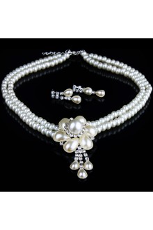 Fashion Wedding Jewelry Set,Including Flower Pearls Neckelace and Earrings with Rhinestones