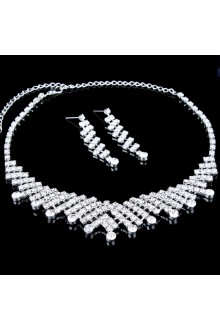 Gorgeous Alloy with Rhinestones Wedding Jewelry Set, Including Earrings and Necklace