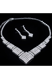 Gorgeous Square Alloy with Rhinestones Wedding Jewelry Set, Including Earrings and Necklace