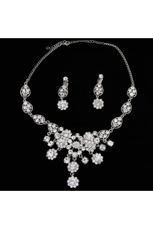 Rhinestones and Alloy Plated Wedding Jewelry Set,Including Necklace and Earrings