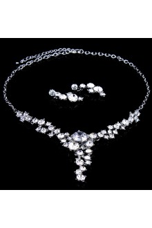Beauitful Alloy with Rhinestones Wedding Jewelry Set, Including Earrings and Necklace (Two Colors Available)